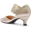 imageRIBONGZ Kitten Heels for Women Closed Toe Comfortable Low Heels Pointed Toe Sexy Slip on Pumps Bridal Party Dressy ShoesGold