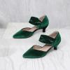 imageRIBONGZ Kitten Heels for Women Closed Toe Comfortable Low Heels Pointed Toe Sexy Slip on Pumps Bridal Party Dressy ShoesGreen