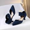 imageRIBONGZ Kitten Heels for Women Closed Toe Comfortable Low Heels Pointed Toe Sexy Slip on Pumps Bridal Party Dressy ShoesNavy