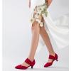 imageRIBONGZ Kitten Heels for Women Closed Toe Comfortable Low Heels Pointed Toe Sexy Slip on Pumps Bridal Party Dressy ShoesRed
