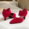 imageRIBONGZ Kitten Heels for Women Closed Toe Comfortable Low Heels Pointed Toe Sexy Slip on Pumps Bridal Party Dressy ShoesRed