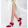 imageRIBONGZ Kitten Heels for Women Closed Toe Comfortable Low Heels Pointed Toe Sexy Slip on Pumps Bridal Party Dressy ShoesRed