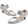 imageRIBONGZ Kitten Heels for Women Closed Toe Comfortable Low Heels Pointed Toe Sexy Slip on Pumps Bridal Party Dressy ShoesSilver