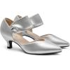 imageRIBONGZ Kitten Heels for Women Closed Toe Comfortable Low Heels Pointed Toe Sexy Slip on Pumps Bridal Party Dressy ShoesSilver