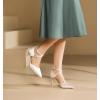 imageRIBONGZ Womens Wedding Shoes Glitter Sparkly Pointed Toe Strappy High Heels Sexy Ankle Strap Pumps Bridal Party Work Dress ShoesHp004stainwhite