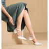 imageRIBONGZ Womens Wedding Shoes Glitter Sparkly Pointed Toe Strappy High Heels Sexy Ankle Strap Pumps Bridal Party Work Dress ShoesHp004stainwhite