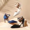 imageRIBONGZ Womens Wedding Shoes Glitter Sparkly Pointed Toe Strappy High Heels Sexy Ankle Strap Pumps Bridal Party Work Dress ShoesHp004stainwhite