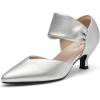 imageRIBONGZ Kitten Heels for Women Closed Toe Comfortable Low Heels Pointed Toe Sexy Slip on Pumps Bridal Party Dressy ShoesSilver