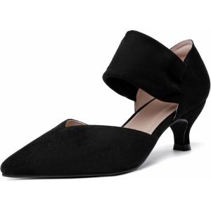 imageRIBONGZ Kitten Heels for Women Closed Toe Comfortable Low Heels Pointed Toe Sexy Slip on Pumps Bridal Party Dressy ShoesBlack