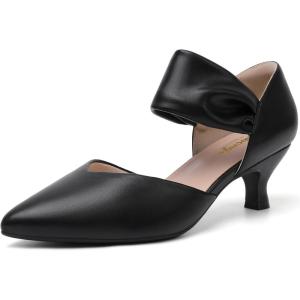 imageRIBONGZ Kitten Heels for Women Closed Toe Comfortable Low Heels Pointed Toe Sexy Slip on Pumps Bridal Party Dressy ShoesBlack Pu