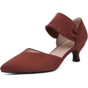 imageRIBONGZ Kitten Heels for Women Closed Toe Comfortable Low Heels Pointed Toe Sexy Slip on Pumps Bridal Party Dressy ShoesBrown