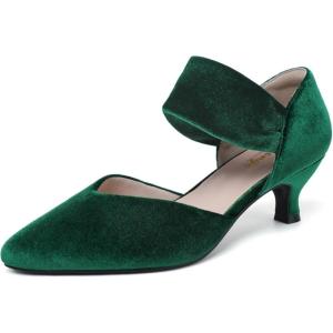 imageRIBONGZ Kitten Heels for Women Closed Toe Comfortable Low Heels Pointed Toe Sexy Slip on Pumps Bridal Party Dressy ShoesGreen
