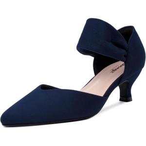 imageRIBONGZ Kitten Heels for Women Closed Toe Comfortable Low Heels Pointed Toe Sexy Slip on Pumps Bridal Party Dressy ShoesNavy