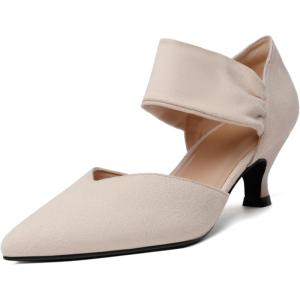 imageRIBONGZ Kitten Heels for Women Closed Toe Comfortable Low Heels Pointed Toe Sexy Slip on Pumps Bridal Party Dressy ShoesNude