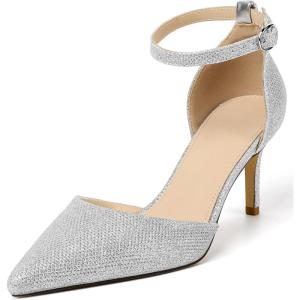 imageRIBONGZ Womens Wedding Shoes Glitter Sparkly Pointed Toe Strappy High Heels Sexy Ankle Strap Pumps Bridal Party Work Dress ShoesHp001xmwglittersilver