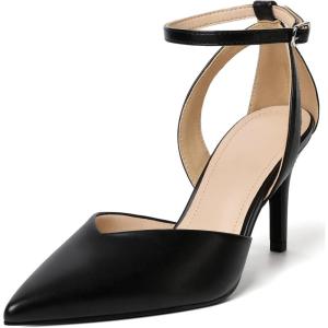 imageRIBONGZ Womens Wedding Shoes Glitter Sparkly Pointed Toe Strappy High Heels Sexy Ankle Strap Pumps Bridal Party Work Dress ShoesHp005black