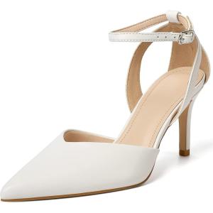 imageRIBONGZ Womens Wedding Shoes Glitter Sparkly Pointed Toe Strappy High Heels Sexy Ankle Strap Pumps Bridal Party Work Dress ShoesHp005white