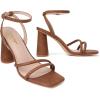 imageRIBONGZ Block Heels Prom Heeled Sandals for Women Chunky Square Open Toe Strappy High Heels Ankle Strap Wedding Bridal Shoes High Heel Sandals for Party DressLight Brown