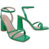 imageRIBONGZ Block Heels Prom Heeled Sandals for Women Chunky Square Open Toe Strappy High Heels Ankle Strap Wedding Bridal Shoes High Heel Sandals for Party DressGreen
