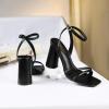 imageRIBONGZ Block Heels Prom Heeled Sandals for Women Chunky Square Open Toe Strappy High Heels Ankle Strap Wedding Bridal Shoes High Heel Sandals for Party DressBlack