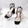 imageRIBONGZ Block Heels Prom Heeled Sandals for Women Chunky Square Open Toe Strappy High Heels Ankle Strap Wedding Bridal Shoes High Heel Sandals for Party DressSparkly Black