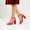 imageRIBONGZ Block Heels Prom Heeled Sandals for Women Chunky Square Open Toe Strappy High Heels Ankle Strap Wedding Bridal Shoes High Heel Sandals for Party DressRed