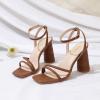 imageRIBONGZ Block Heels Prom Heeled Sandals for Women Chunky Square Open Toe Strappy High Heels Ankle Strap Wedding Bridal Shoes High Heel Sandals for Party DressLight Brown