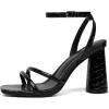 imageRIBONGZ Block Heels Prom Heeled Sandals for Women Chunky Square Open Toe Strappy High Heels Ankle Strap Wedding Bridal Shoes High Heel Sandals for Party DressBlack Stone