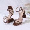 imageRIBONGZ Block Heels Prom Heeled Sandals for Women Chunky Square Open Toe Strappy High Heels Ankle Strap Wedding Bridal Shoes High Heel Sandals for Party DressBrown