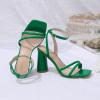 imageRIBONGZ Block Heels Prom Heeled Sandals for Women Chunky Square Open Toe Strappy High Heels Ankle Strap Wedding Bridal Shoes High Heel Sandals for Party DressGreen