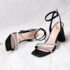 imageRIBONGZ Block Heels Prom Heeled Sandals for Women Chunky Square Open Toe Strappy High Heels Ankle Strap Wedding Bridal Shoes High Heel Sandals for Party DressSparkly Black