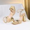 imageRIBONGZ Block Heels Prom Heeled Sandals for Women Chunky Square Open Toe Strappy High Heels Ankle Strap Wedding Bridal Shoes High Heel Sandals for Party DressGold