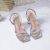 imageRIBONGZ Block Heels Prom Heeled Sandals for Women Chunky Square Open Toe Strappy High Heels Ankle Strap Wedding Bridal Shoes High Heel Sandals for Party DressSilver