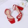 imageRIBONGZ Block Heels Prom Heeled Sandals for Women Chunky Square Open Toe Strappy High Heels Ankle Strap Wedding Bridal Shoes High Heel Sandals for Party DressRed