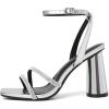 imageRIBONGZ Block Heels Prom Heeled Sandals for Women Chunky Square Open Toe Strappy High Heels Ankle Strap Wedding Bridal Shoes High Heel Sandals for Party DressSparkly Silver