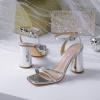 imageRIBONGZ Block Heels Prom Heeled Sandals for Women Chunky Square Open Toe Strappy High Heels Ankle Strap Wedding Bridal Shoes High Heel Sandals for Party DressSilver