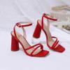 imageRIBONGZ Block Heels Prom Heeled Sandals for Women Chunky Square Open Toe Strappy High Heels Ankle Strap Wedding Bridal Shoes High Heel Sandals for Party DressRed
