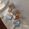 imageRIBONGZ Block Heels Prom Heeled Sandals for Women Chunky Square Open Toe Strappy High Heels Ankle Strap Wedding Bridal Shoes High Heel Sandals for Party DressLight Blue