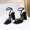 imageRIBONGZ Block Heels Prom Heeled Sandals for Women Chunky Square Open Toe Strappy High Heels Ankle Strap Wedding Bridal Shoes High Heel Sandals for Party DressBlack