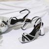 imageRIBONGZ Block Heels Prom Heeled Sandals for Women Chunky Square Open Toe Strappy High Heels Ankle Strap Wedding Bridal Shoes High Heel Sandals for Party DressSparkly Silver