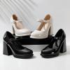 imageRIBONGZ Chunky High Heels for Women Sexy Mary Jane Square Toe Heels Pumps Comfortable Ankle Strap Closed Toe Block Platform Heels Dressy shoesMjapricot001