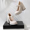 imageRIBONGZ Chunky High Heels for Women Sexy Mary Jane Square Toe Heels Pumps Comfortable Ankle Strap Closed Toe Block Platform Heels Dressy shoesMjapricot001