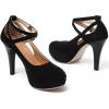 imageRIBONGZ Closed Toe Platform High Heels Strappy Heels for Women Pumps Sexy Summer Comfortable 4 inch Stiletto Wedding HeelsBlack