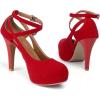 imageRIBONGZ Closed Toe Platform High Heels Strappy Heels for Women Pumps Sexy Summer Comfortable 4 inch Stiletto Wedding HeelsRed