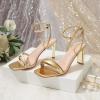 imageRIBONGZ Gold High Strappy Heels For Womens Square Open Toe Ankle Strap Heels Stiletto Heels for Wedding Prom Party Dress ShoesAnkle Strap Gold