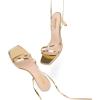 imageRIBONGZ Womens High Strappy Heels Square Open Toe Ankle Strap Lace Up Heels Stiletto Sexy Heels for Wedding Bridal Prom Party Dress ShoesStrappy Gold