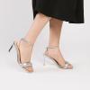 imageRIBONGZ Womens Sandals Dressy Gold Strappy Square Open Toe Chunky Heels Ankle Strap Kitten Sexy High Heels Prom Wedding Party Evening Summer Bridal ShoesSilver