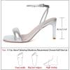 imageRIBONGZ Womens Sandals Dressy Gold Strappy Square Open Toe Chunky Heels Ankle Strap Kitten Sexy High Heels Prom Wedding Party Evening Summer Bridal ShoesSilver