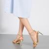 imageRIBONGZ Womens Sandals Dressy Gold Strappy Square Open Toe Chunky Heels Ankle Strap Kitten Sexy High Heels Prom Wedding Party Evening Summer Bridal ShoesGold