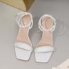 imageRIBONGZ Womens Sandals Dressy Gold Strappy Square Open Toe Chunky Heels Ankle Strap Kitten Sexy High Heels Prom Wedding Party Evening Summer Bridal ShoesWhite